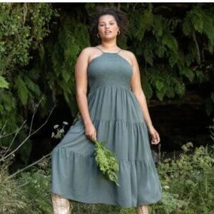 ARULA Sage Green Tiered Maxi Dress Halter Neck Dress